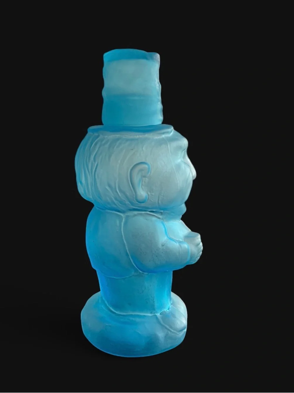 Vintage 70’s Jolly Mountaineer blue satin frosted glass decanter Indiana Glass